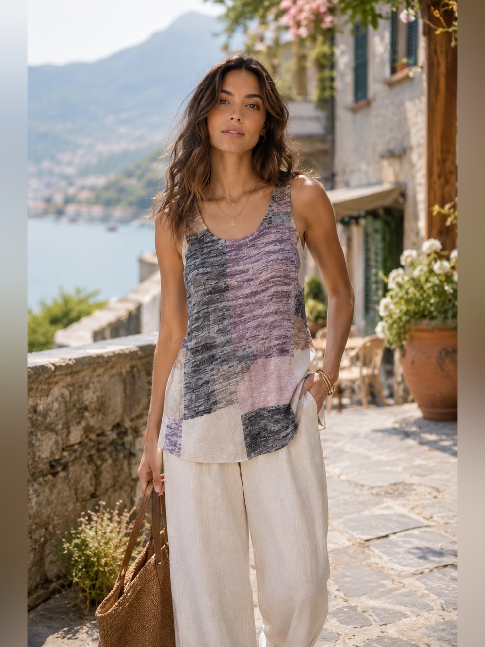 ARITZIA WILFRED FREE Ornella Patchwork Tunic Tank Reposa Knit Sz S Geometric
